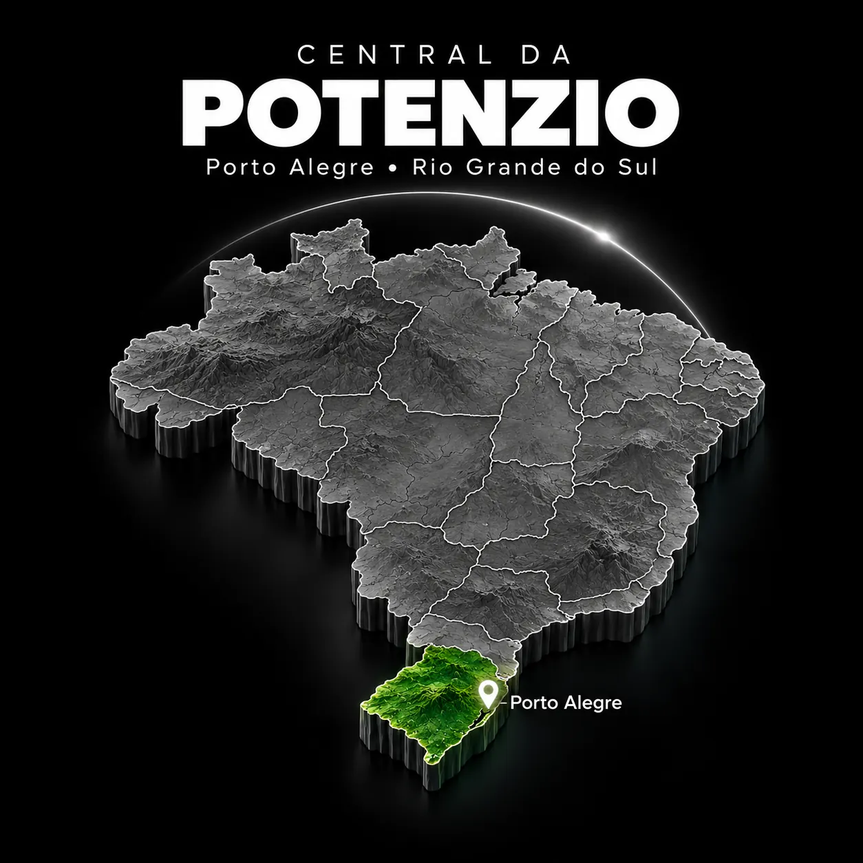 Central da Potenzio em Porto Alegre, Rio Grande do Sul, destacada no mapa do Brasil